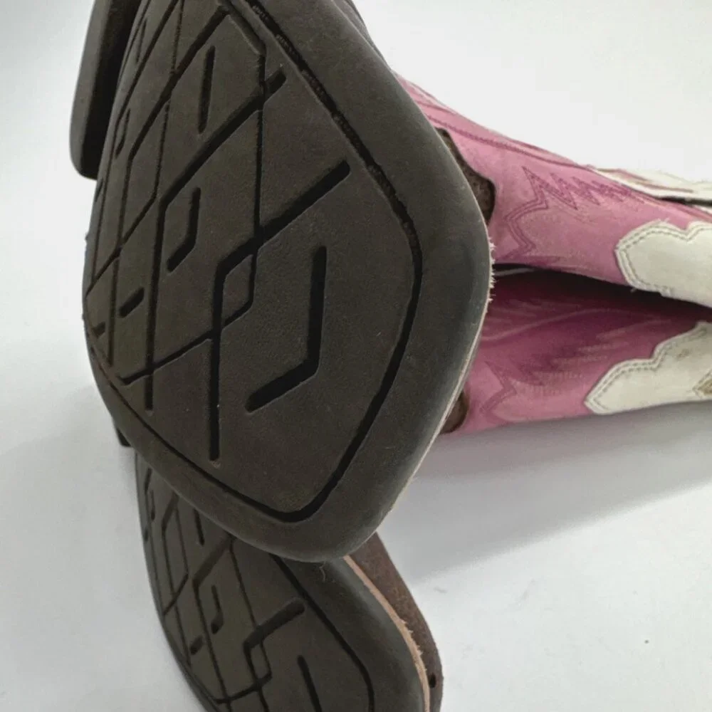 Ariat Tuscadero Boots Girls Youth 3 Pink Brown Square Toe Western Embroidered